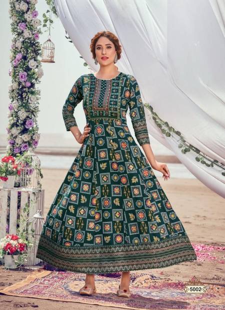 Blue Hills Up To Date 5 Rayon Printed Festive Wear Designer Long Kurti Collection